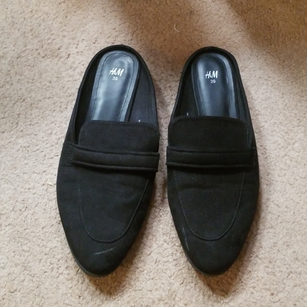Black suede mule slippers